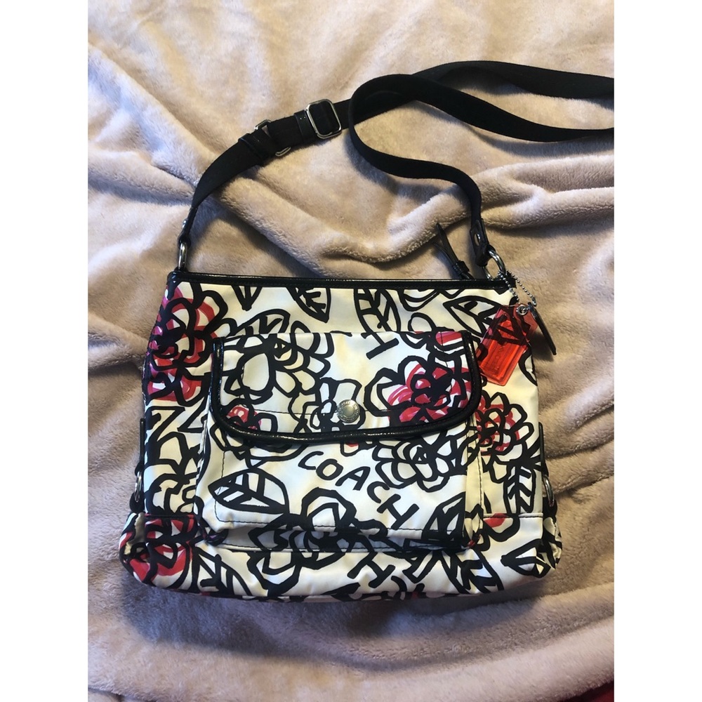 Sateen poppy floral print COACH crossbody purse